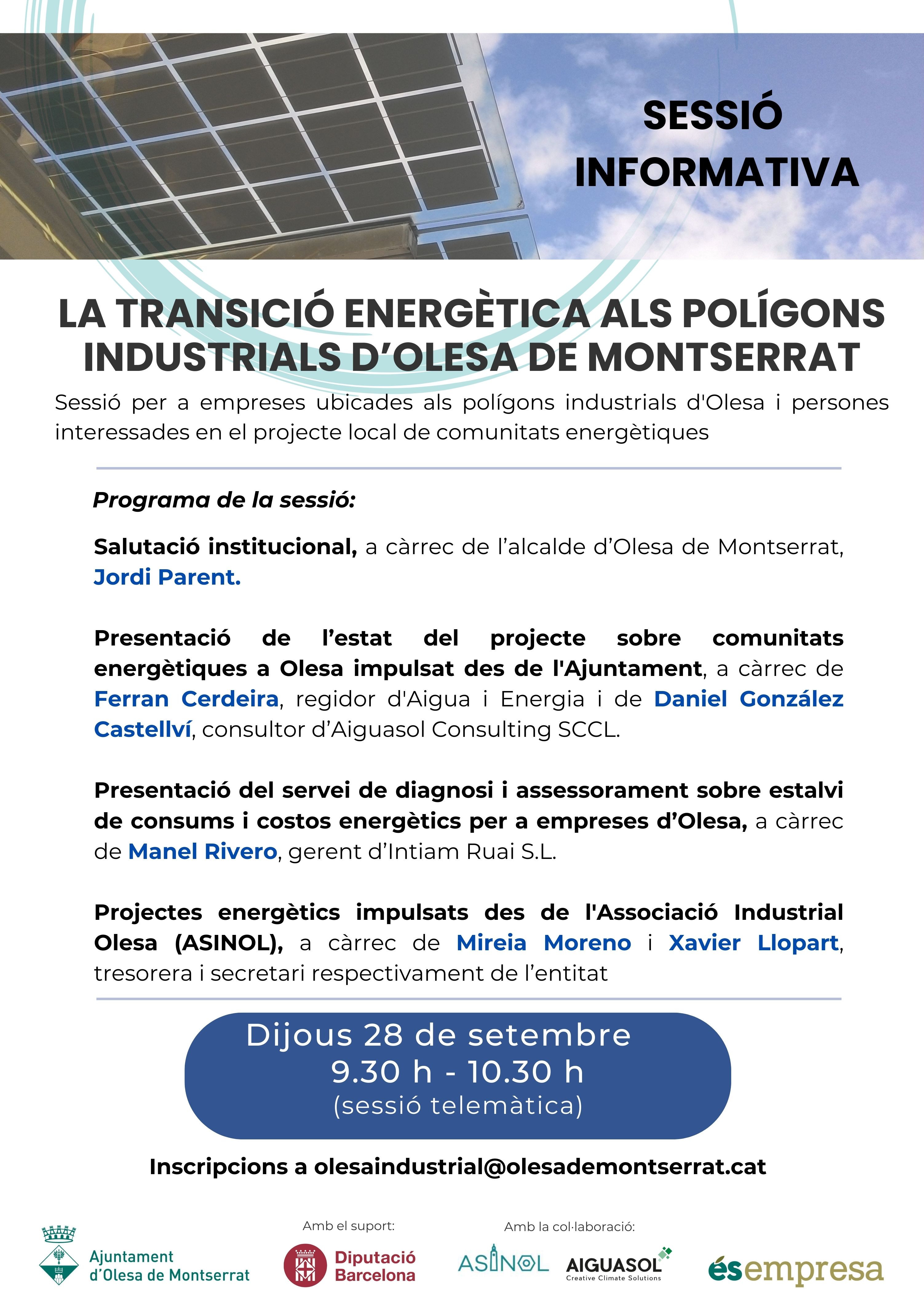 Sessió informativa La transició energètica als polígons industrials d'Olesa de Montserrat