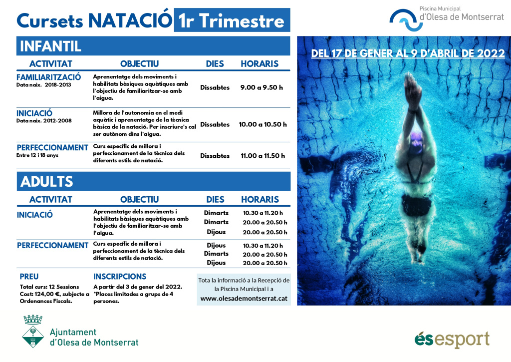 Informació cursets natació per adults i infants pel 1r trimestre