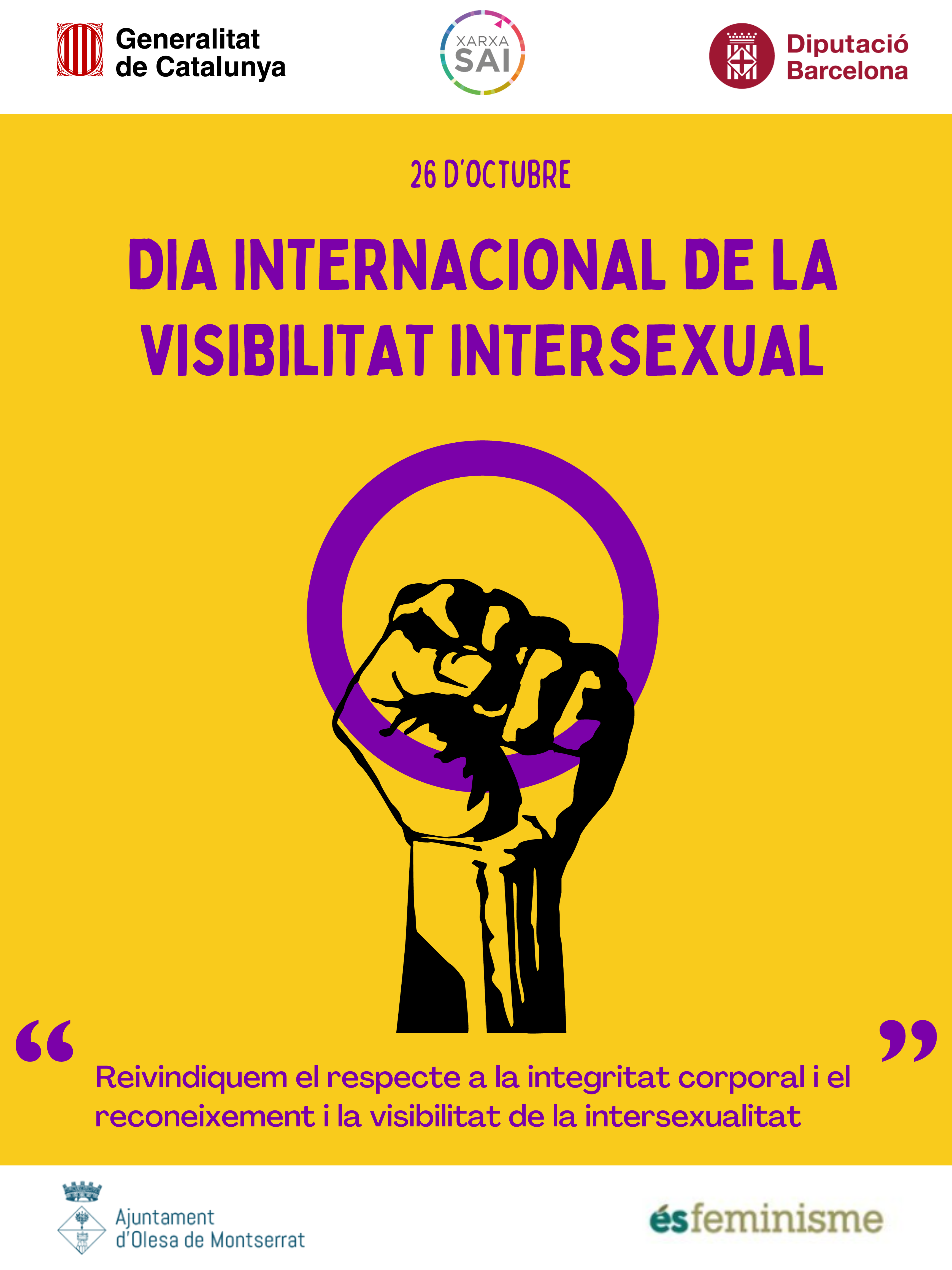 Cartell del Dia de la Visibilitat Intersex del SAI Olesa de Montserrat