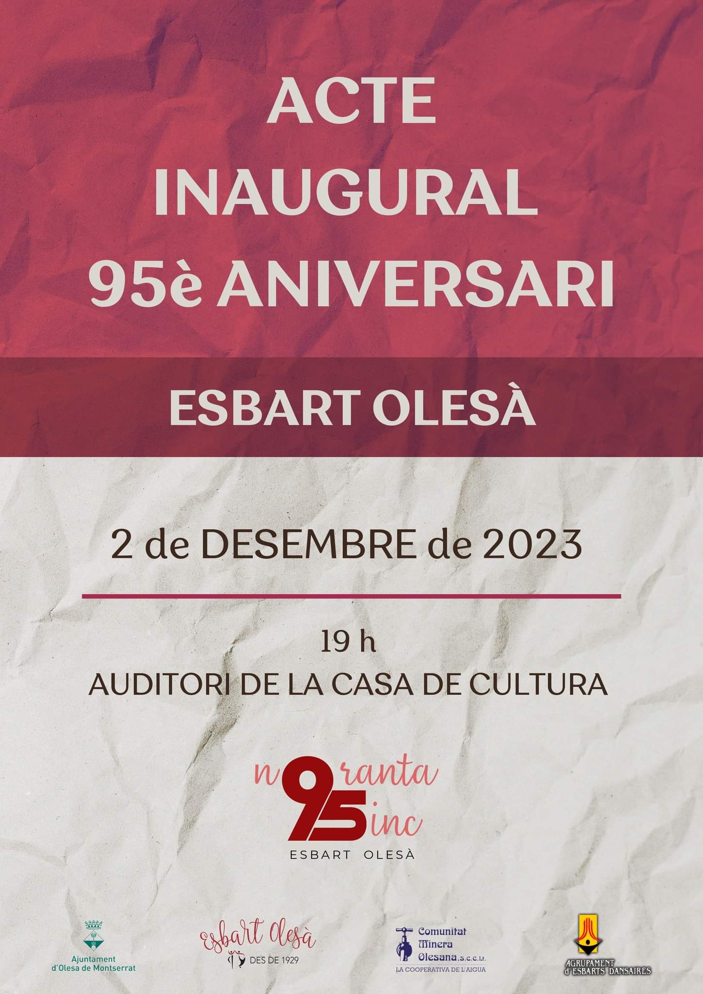 Cartell de l'acte inaugural pels actes del 95è aniversari de l'Esbart Olesà
