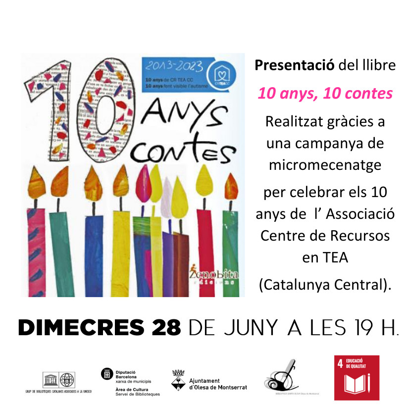 Cartell de presentació del llibre "10 anys, 10 contes"