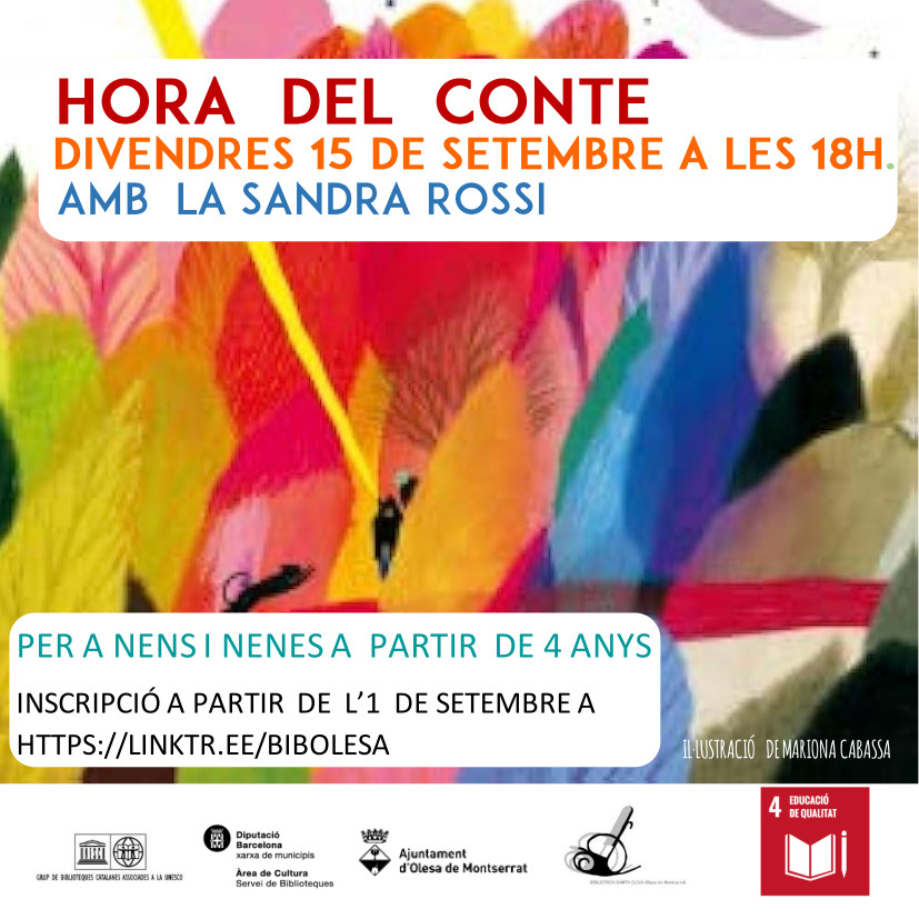 Cartell de l'hora del conte a la biblioteca pel 15 de setembre