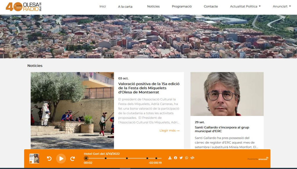 Captura de pantalla de la pàgina Web d'Olesa Ràdio