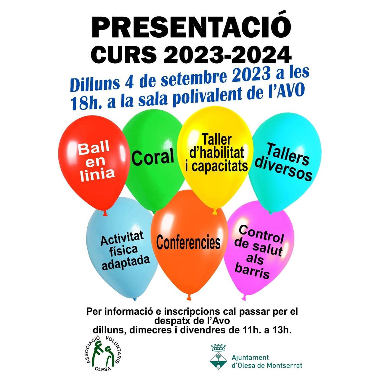 Cartell de l'acte de presentació de les activitats del curs 23-24 de l'AVO