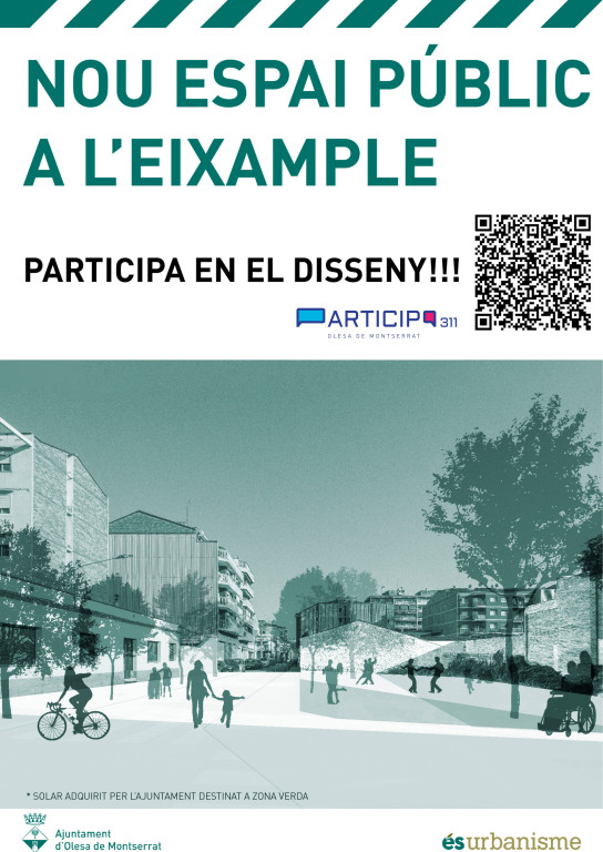 Cartell amb codi QR i dibuix participar en el disseny. 