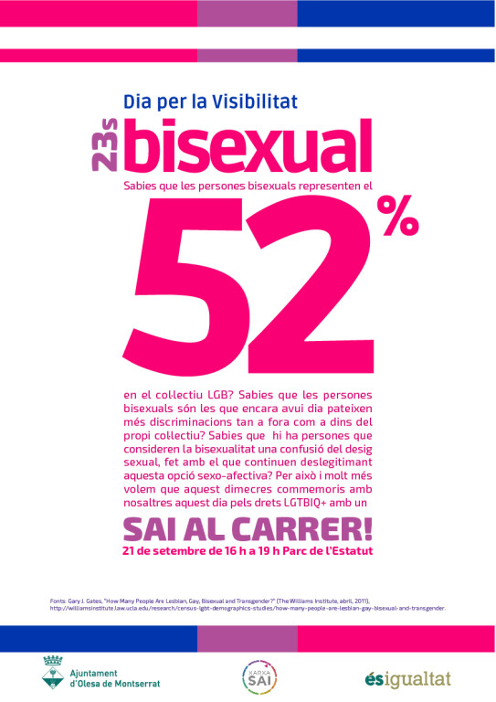 Caartell Dia per la visibilitat bisexual. SAI AL CARRER!