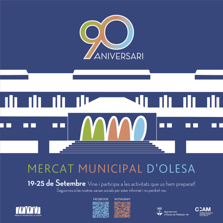 Cartell Blau 90 aniversari del Mercat Municipal d'Olesa. 