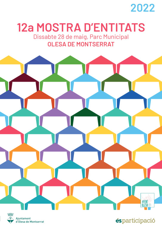 Cartell de la 12a Mostra d'entitats amb estands dibuixats de diferents colors