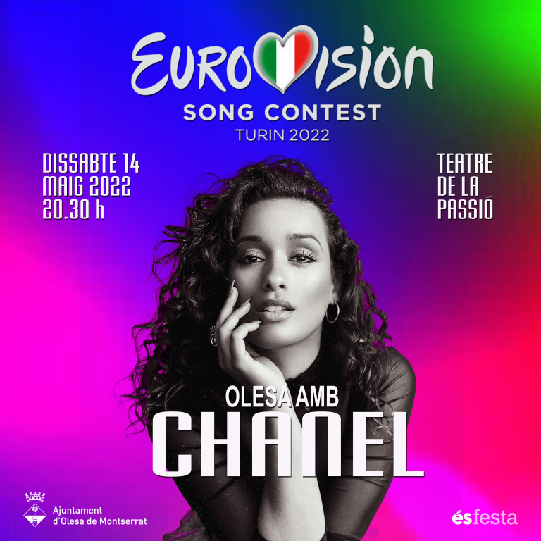 Cartell amb fotografia de la Chanel anunciant lloc i data celebració Olesa Eurovisió