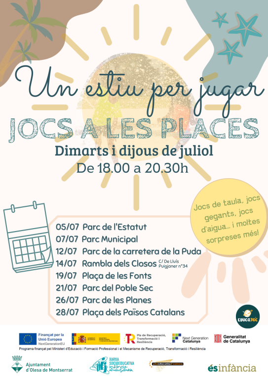 Cartell de jocs a les places amb informació d'activitats