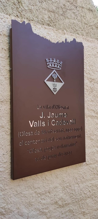 Placa en homenatge a Jaume Valls i Cadevall