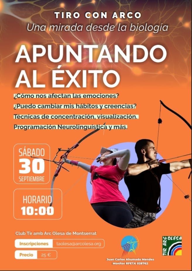 Cartell de la xerrada "Apundando al éxito" organitzada pel Club Tir amb Arc Olesa de Montserrat