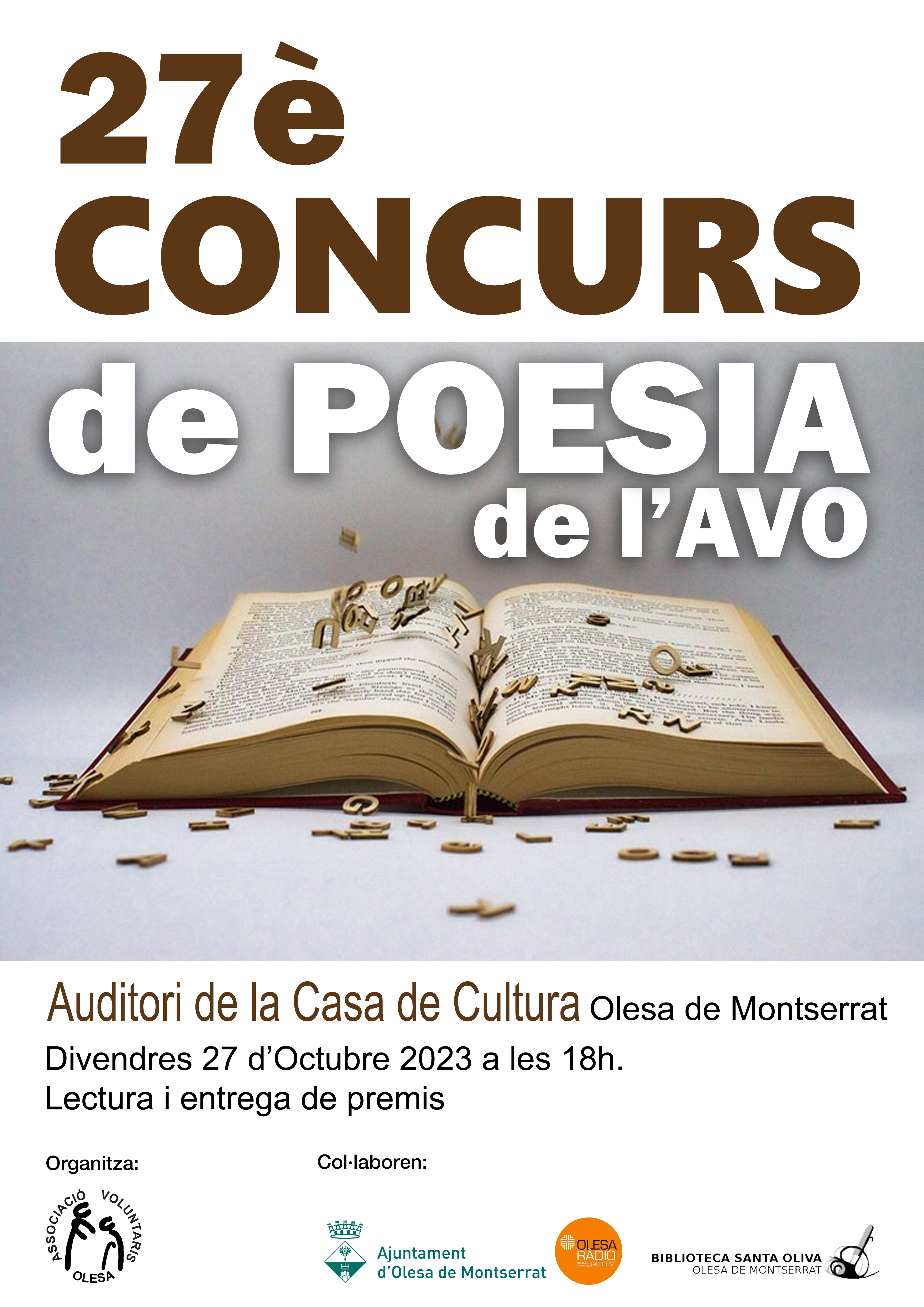 Cartell de l'acte d'entrega de premis del 27è Concurs de Poesia de l'AVO