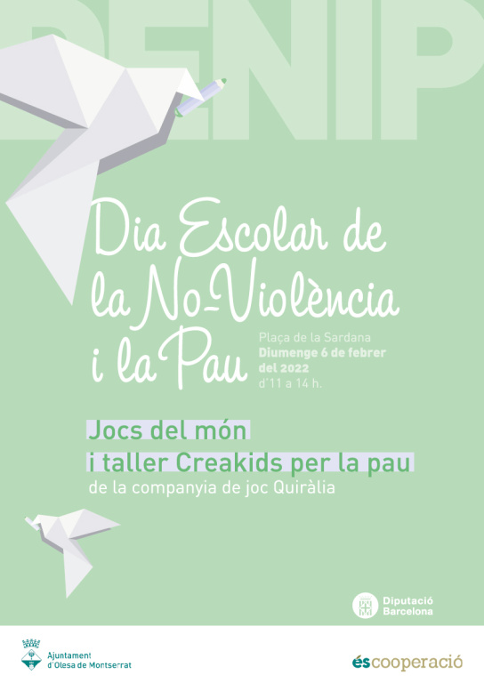 Cartell Dia Escolar de la No-Violencia i la Pau. Jocs del món i taller Creakids per la pau