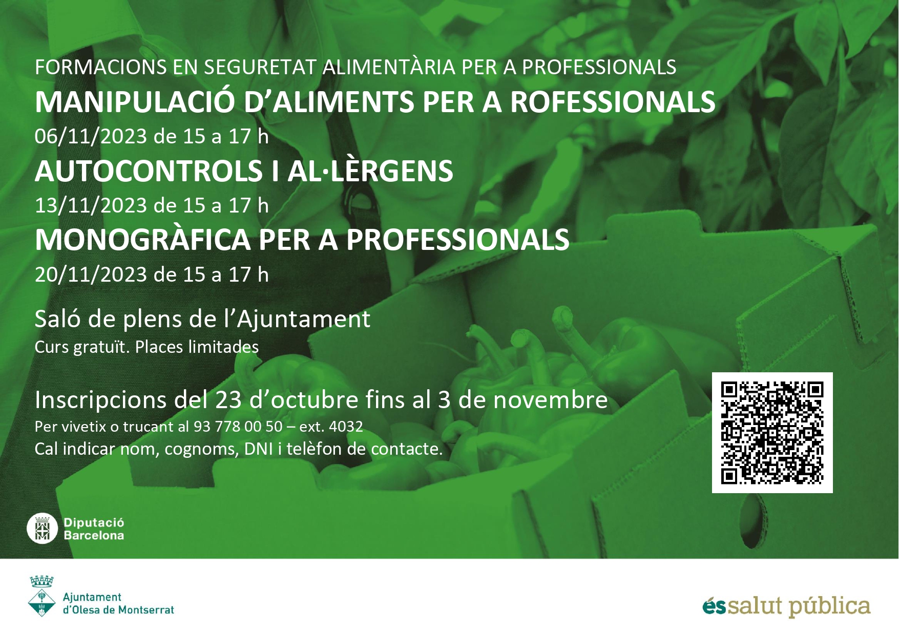 Cartell de les formacions per a professionals en seguretat alimentària