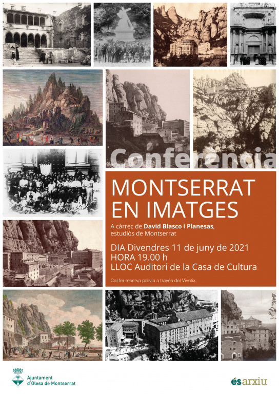 Cartell de la conferencia Montserrat en imatges amb informació i fotografies de Montserrat