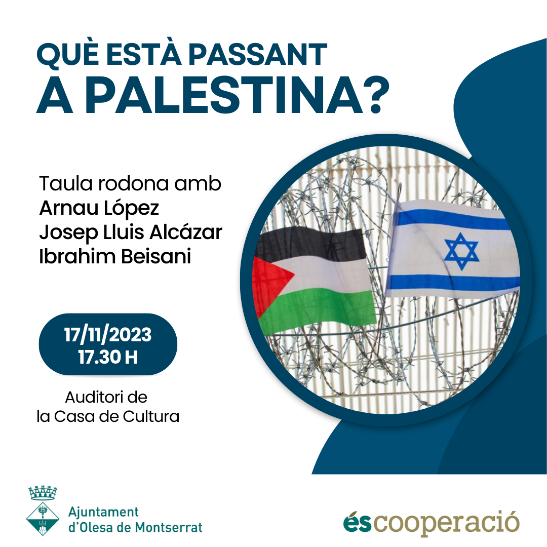 Cartell de la taula rodona sobre la crisi humanitària a Palestina.