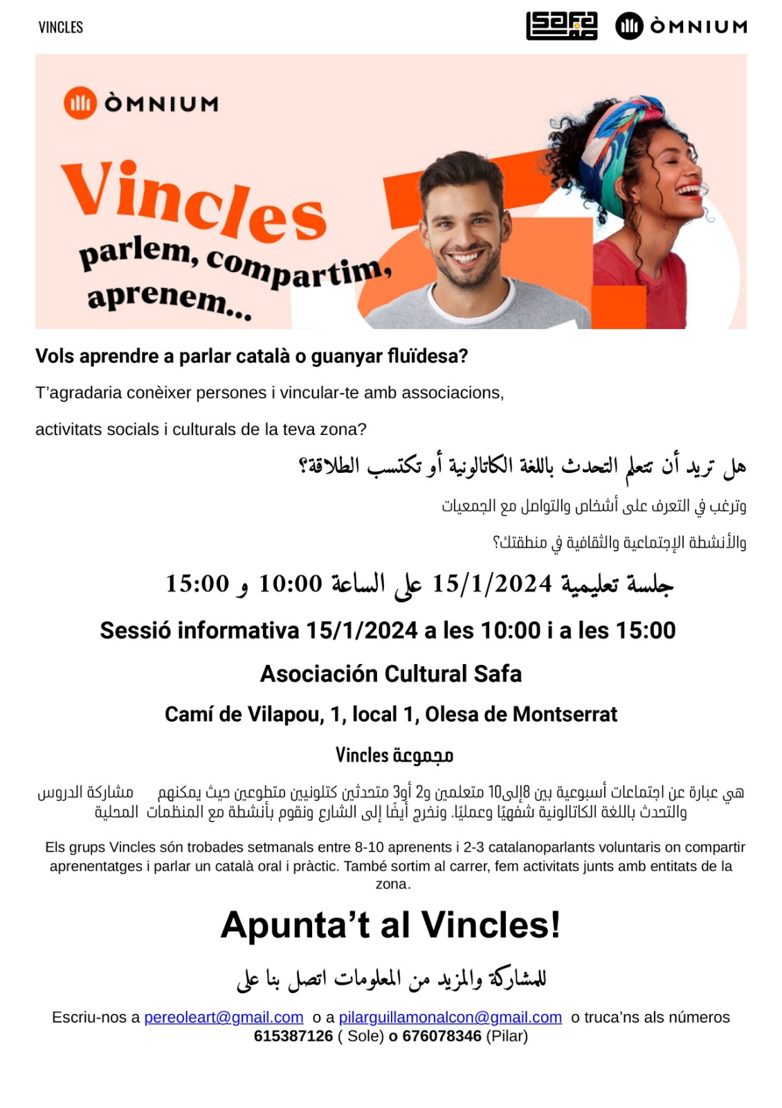 Cartell de l'activitat lingüística Vincles