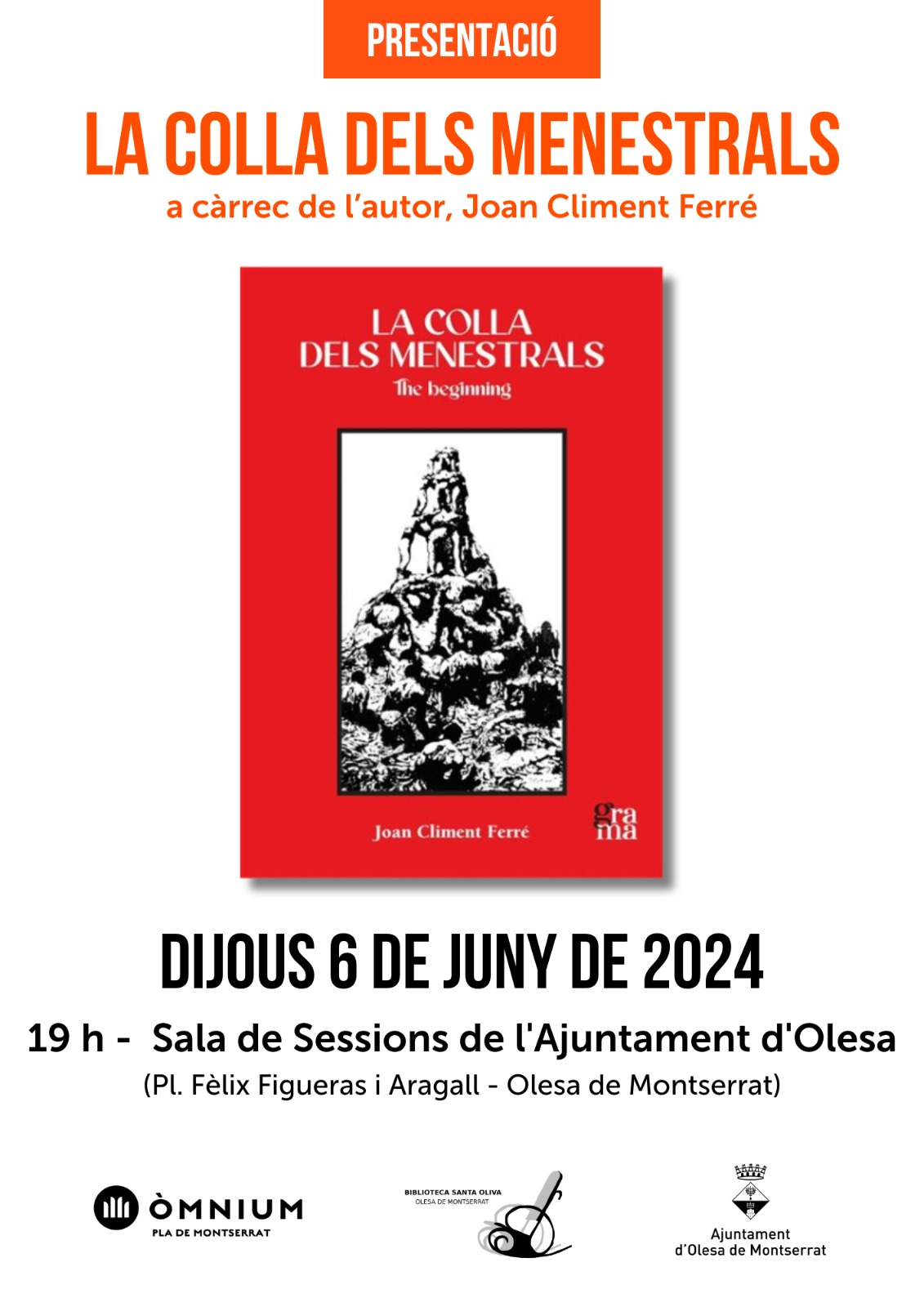 Cartell de la presentació del llibre La colla dels menestrals